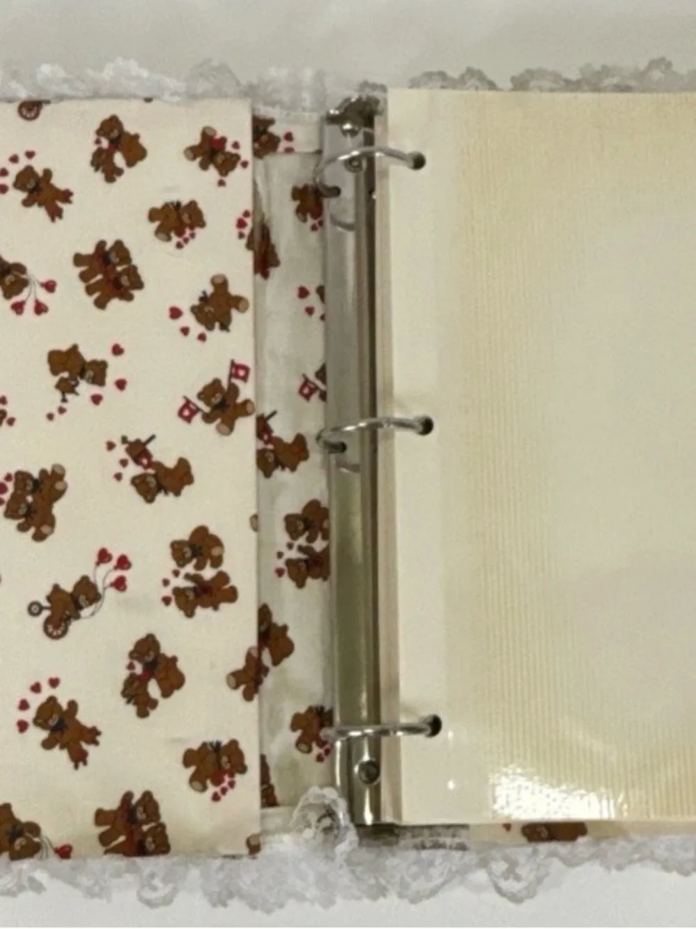 Vintage Granny Core Padded Handmade Fabric Teddy Bear Hearts Photo Album -Baby
